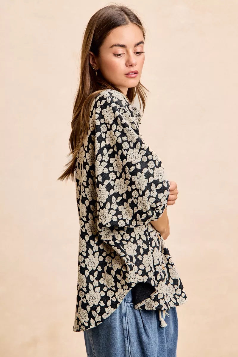 Bibi Floral Jacquard Short Dolman Sleeves Shirt view 15 - Bibi Floral Top
