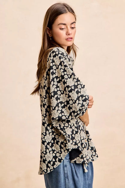Bibi Floral Jacquard Short Dolman Sleeves Shirt view 15 - Bibi Floral Top