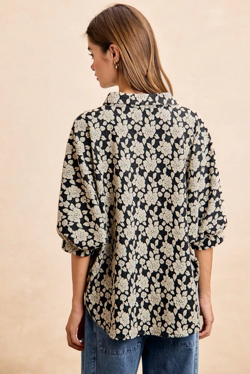 Bibi Floral Jacquard Short Dolman Sleeves Shirt view 16 - Bibi Floral Top