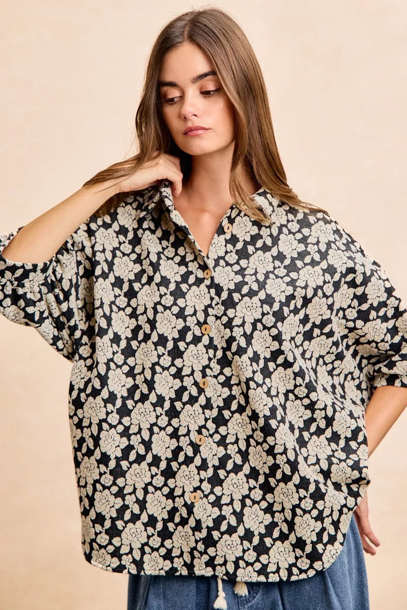 Bibi Floral Jacquard Short Dolman Sleeves Shirt view 8 - Bibi Floral Top
