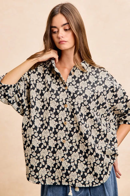 Bibi Floral Jacquard Short Dolman Sleeves Shirt view 8 - Bibi Floral Top