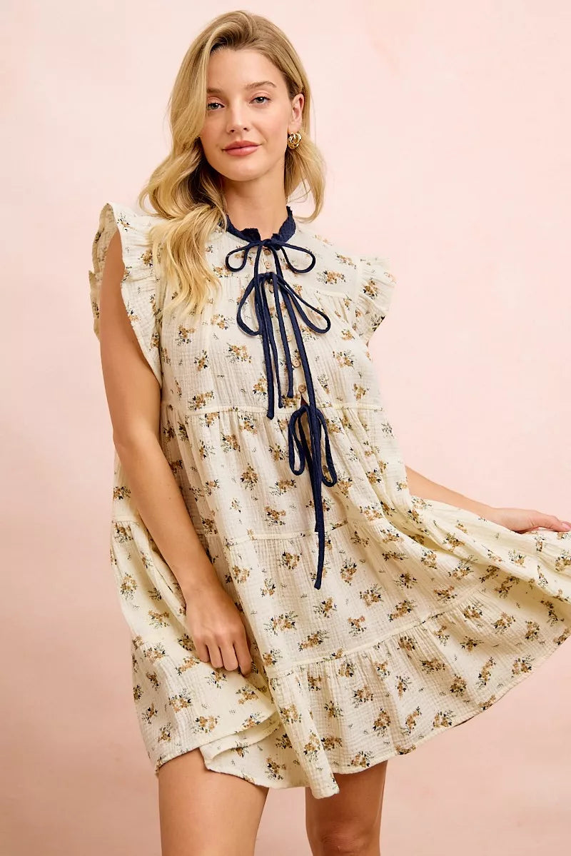 Bibi Floral Multi-tierd Dress with Ruffles and Front Tie view 11 (dress) - bibi floral dress are you am - shop at us.meeeshop