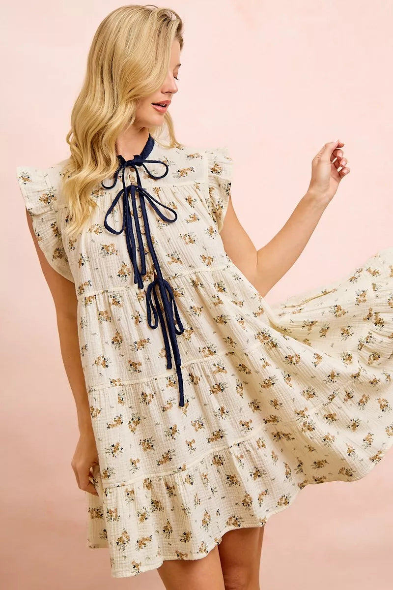 Bibi Floral Multi-tierd Dress with Ruffles and Front Tie view 14 (dress) - bibi floral dress are you am - shop at us.meeeshop