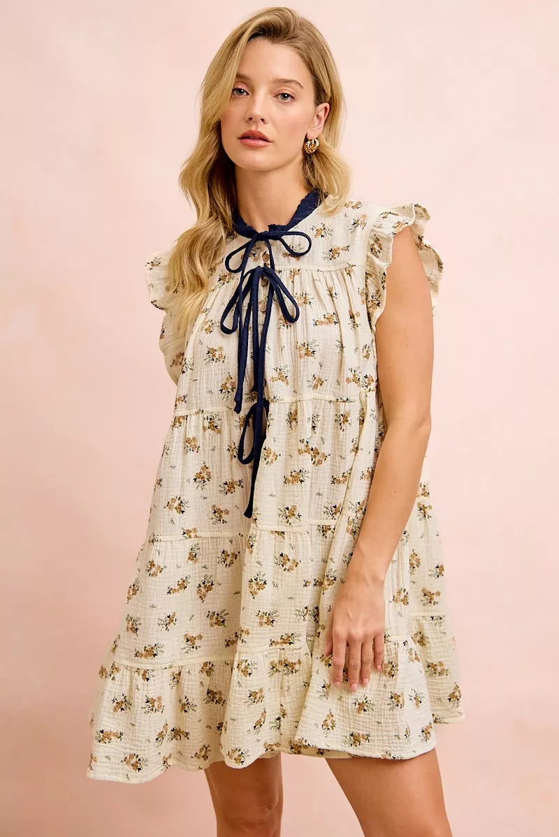 Bibi Floral Multi-tierd Dress with Ruffles and Front Tie view 15 (dress) - bibi floral dress are you am - shop at us.meeeshop