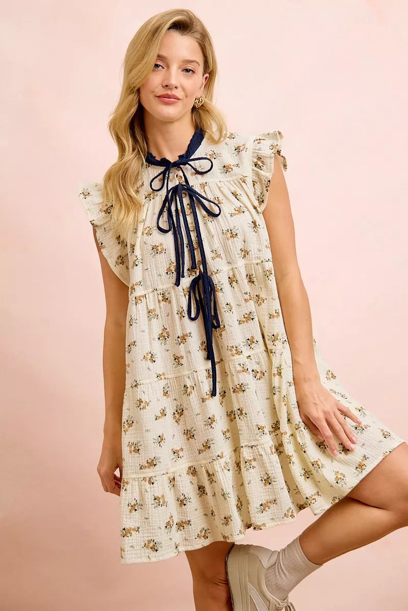 Bibi Floral Multi-tierd Dress with Ruffles and Front Tie view 16 (dress) - bibi floral dress are you am - shop at us.meeeshop