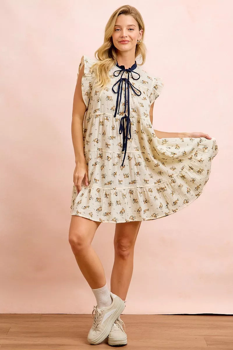 Bibi Floral Multi-tierd Dress with Ruffles and Front Tie view 18 (dress) - bibi floral dress are you am - shop at us.meeeshop