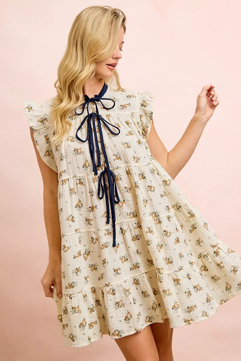 Bibi Floral Multi-tierd Dress with Ruffles and Front Tie view 6 (dress) - bibi floral dress are you am  - shop at us.meeeshop