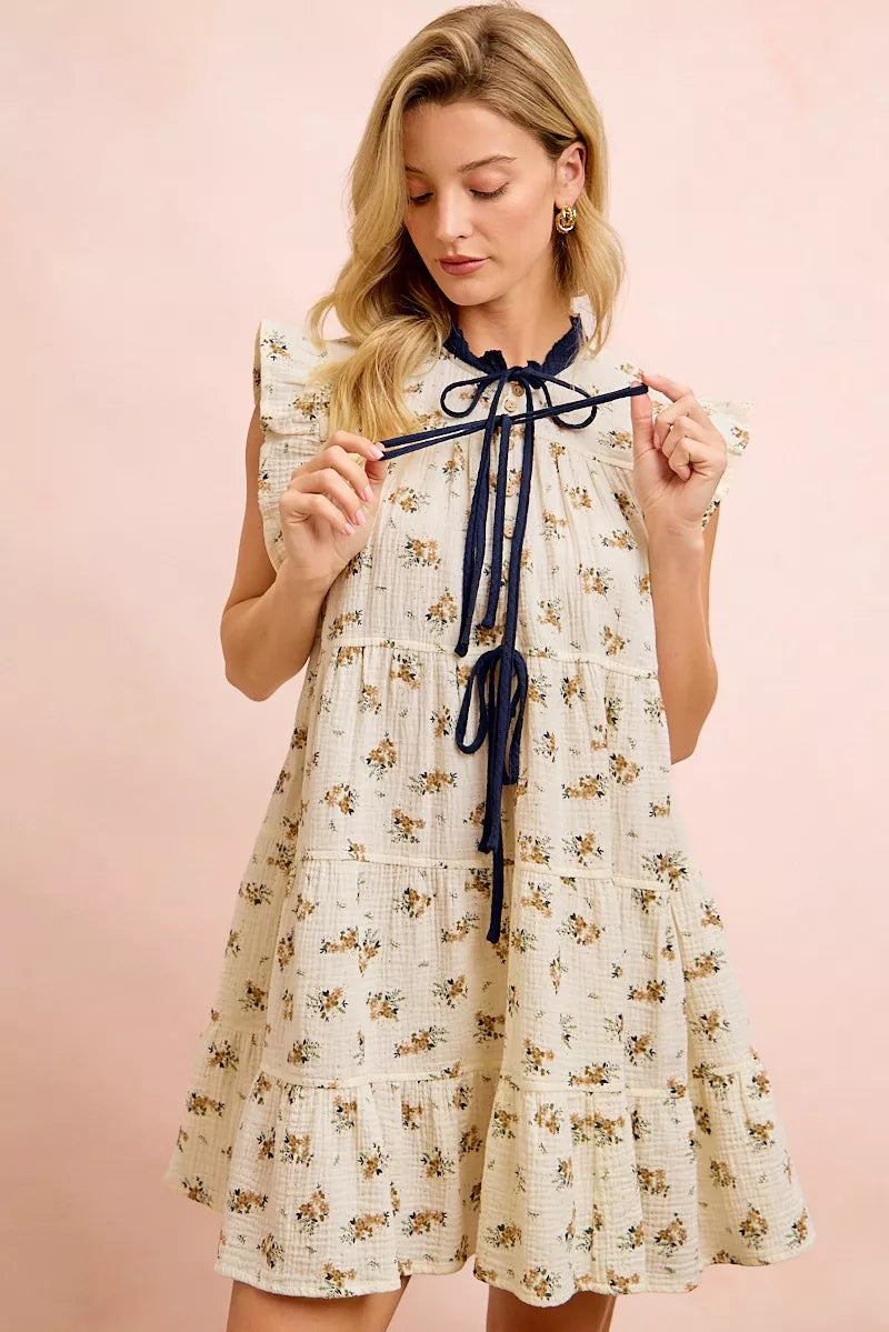 Bibi Floral Multi-tierd Dress with Ruffles and Front Tie view 7 (dress) - bibi floral dress are you am  - shop at us.meeeshop