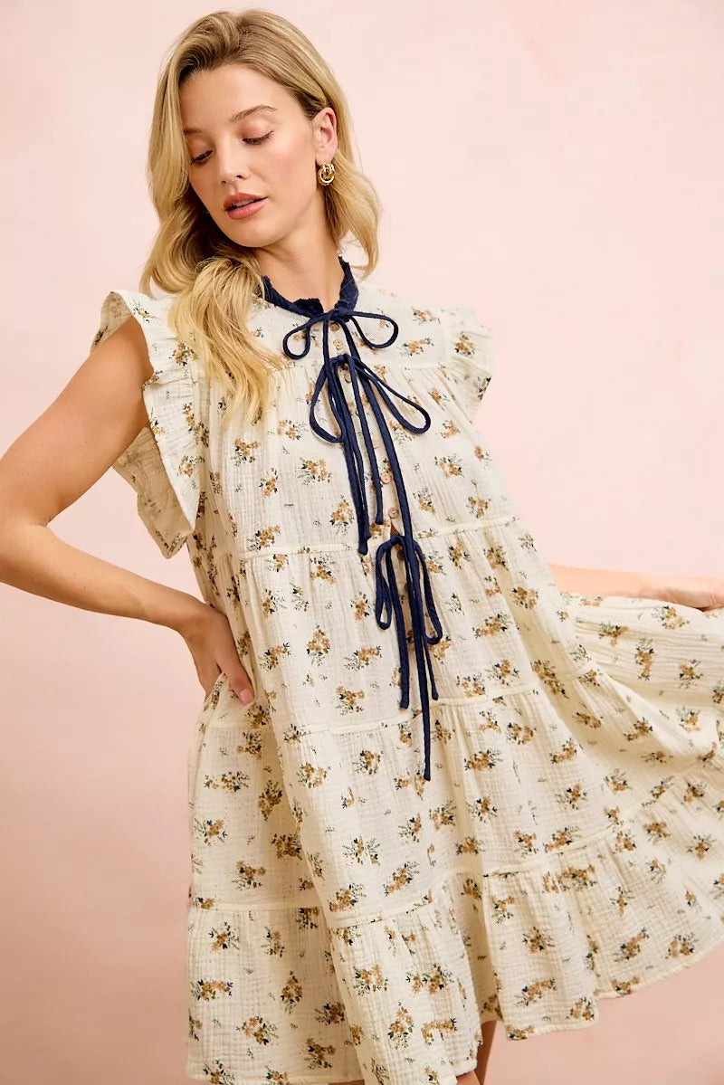Bibi Floral Multi-tierd Dress with Ruffles and Front Tie view 8 (dress) - bibi floral dress are you am  - shop at us.meeeshop