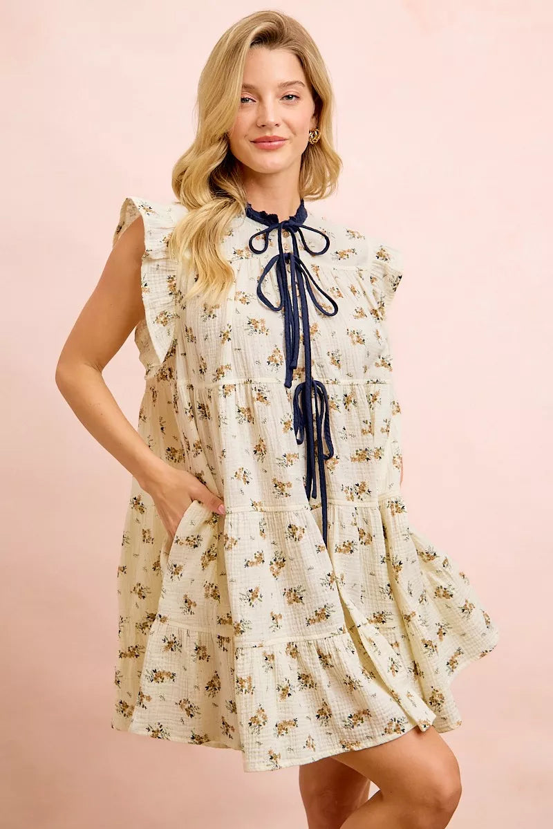 Bibi Floral Multi-tierd Dress with Ruffles and Front Tie view 9 (dress) - bibi floral dress are you am  - shop at us.meeeshop