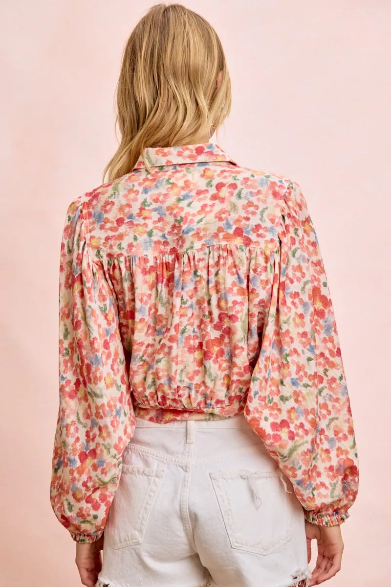 bibi floral print Bibi Floral Print Tie Hem Detail Crop Shirt view 3 (top) - shop at us.meeeshop
