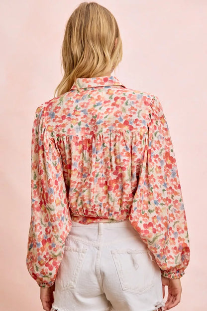 bibi floral print Bibi Floral Print Tie Hem Detail Crop Shirt view 3 (top) - shop at us.meeeshop