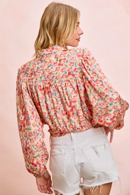 bibi floral print Bibi Floral Print Tie Hem Detail Crop Shirt view 7 (top) - shop at us.meeeshop