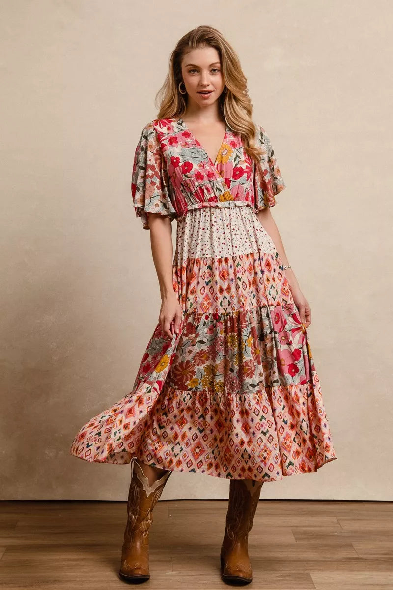 Bibi Floral Print Mix and Match Midi Dress view 10 (dress) - bibi floral dress are you am i, bibi denim - shop at us.meeeshop