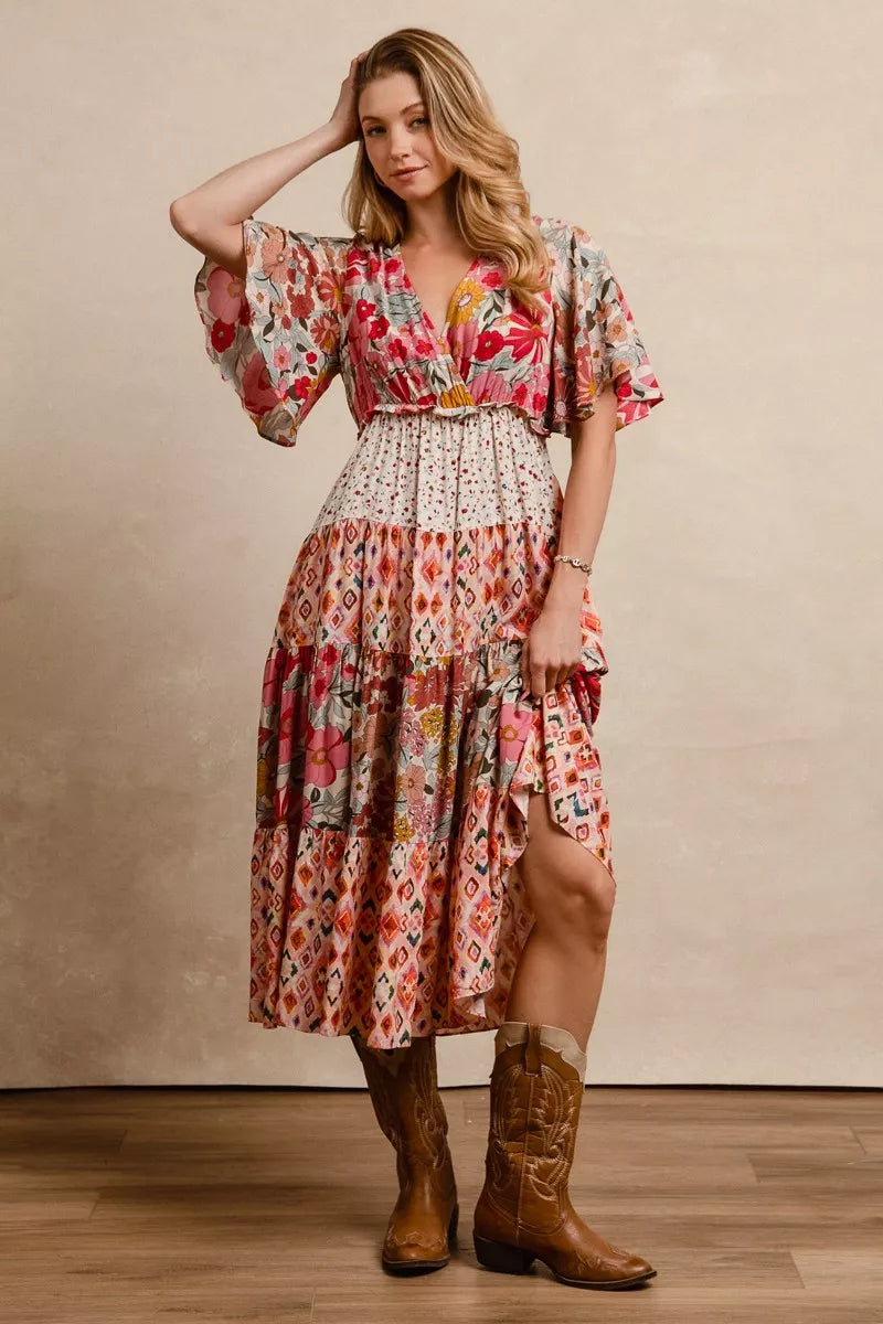 Bibi Floral Print Mix and Match Midi Dress view 11 (dress) - bibi floral dress are you am i, bibi denim - shop at us.meeeshop
