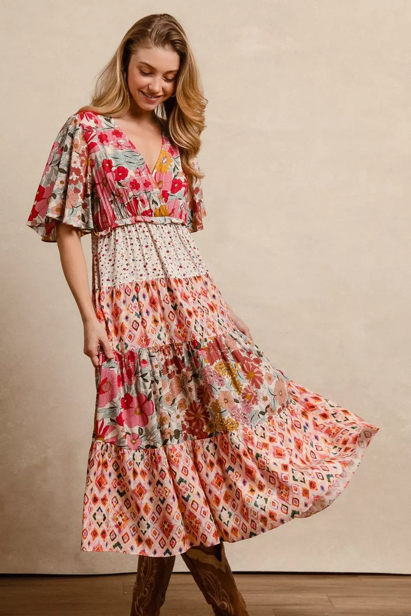 Bibi Floral Print Mix and Match Midi Dress view 6 (dress) - bibi floral dress are you am i, bibi denim  - shop at us.meeeshop