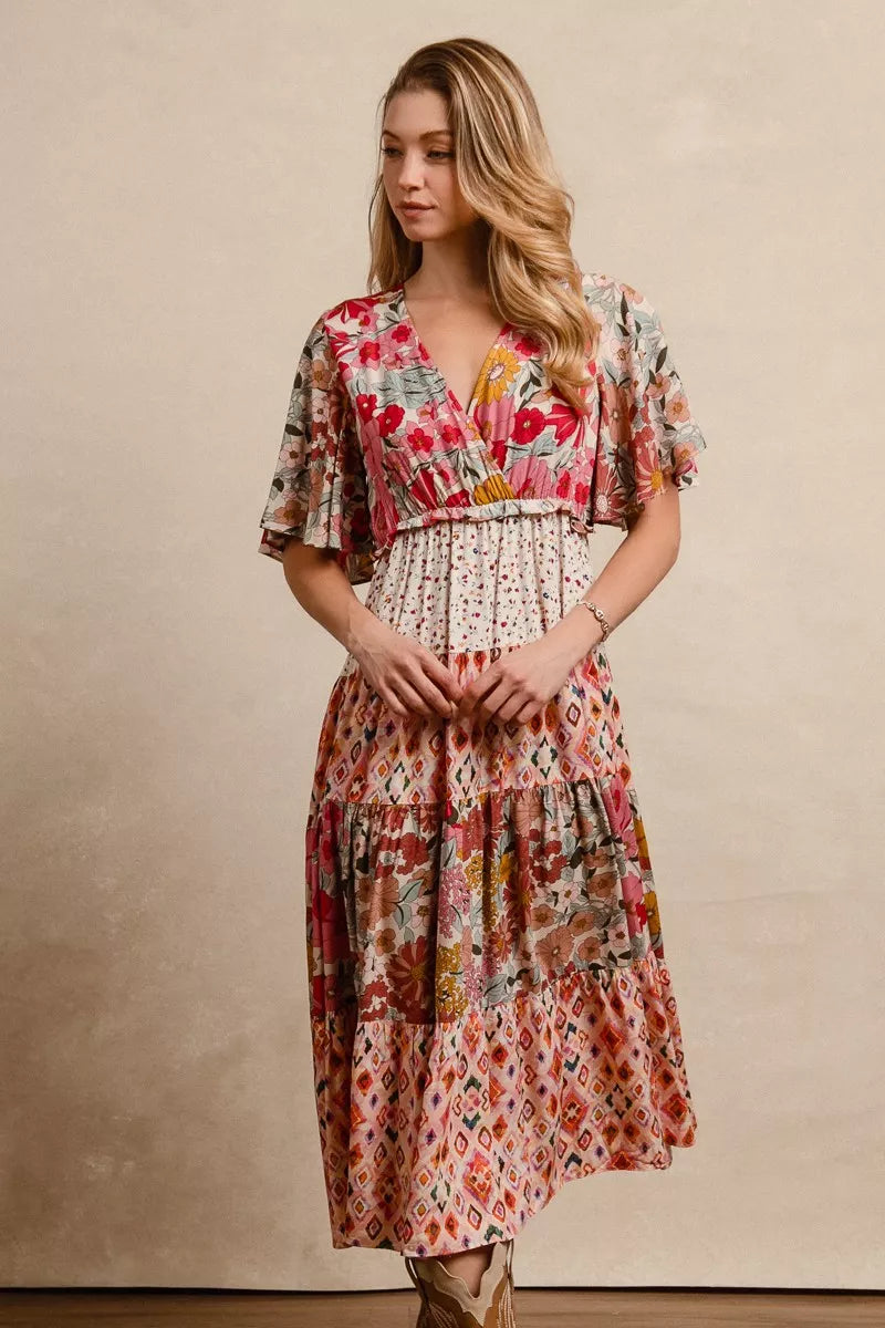 Bibi Floral Print Mix and Match Midi Dress view 7 (dress) - bibi floral dress are you am i, bibi denim  - shop at us.meeeshop