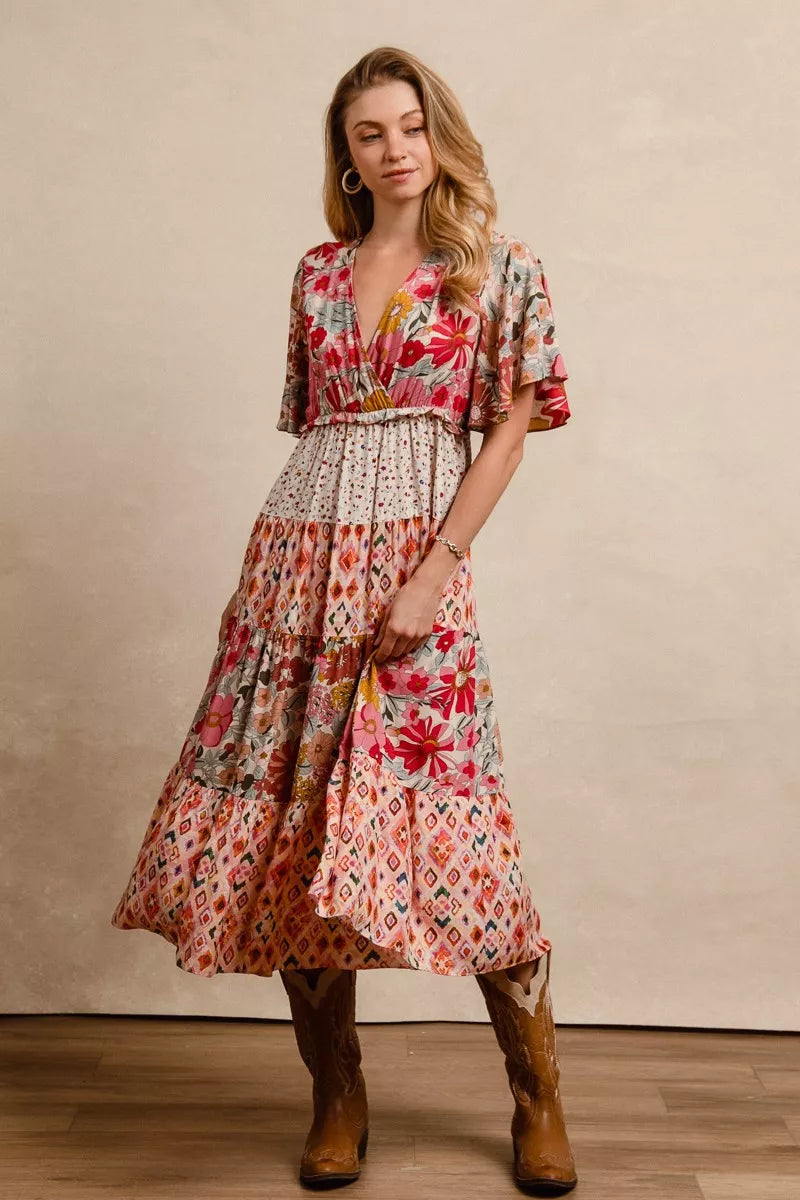 Bibi Floral Print Mix and Match Midi Dress view 8 (dress) - bibi floral dress are you am i, bibi denim  - shop at us.meeeshop