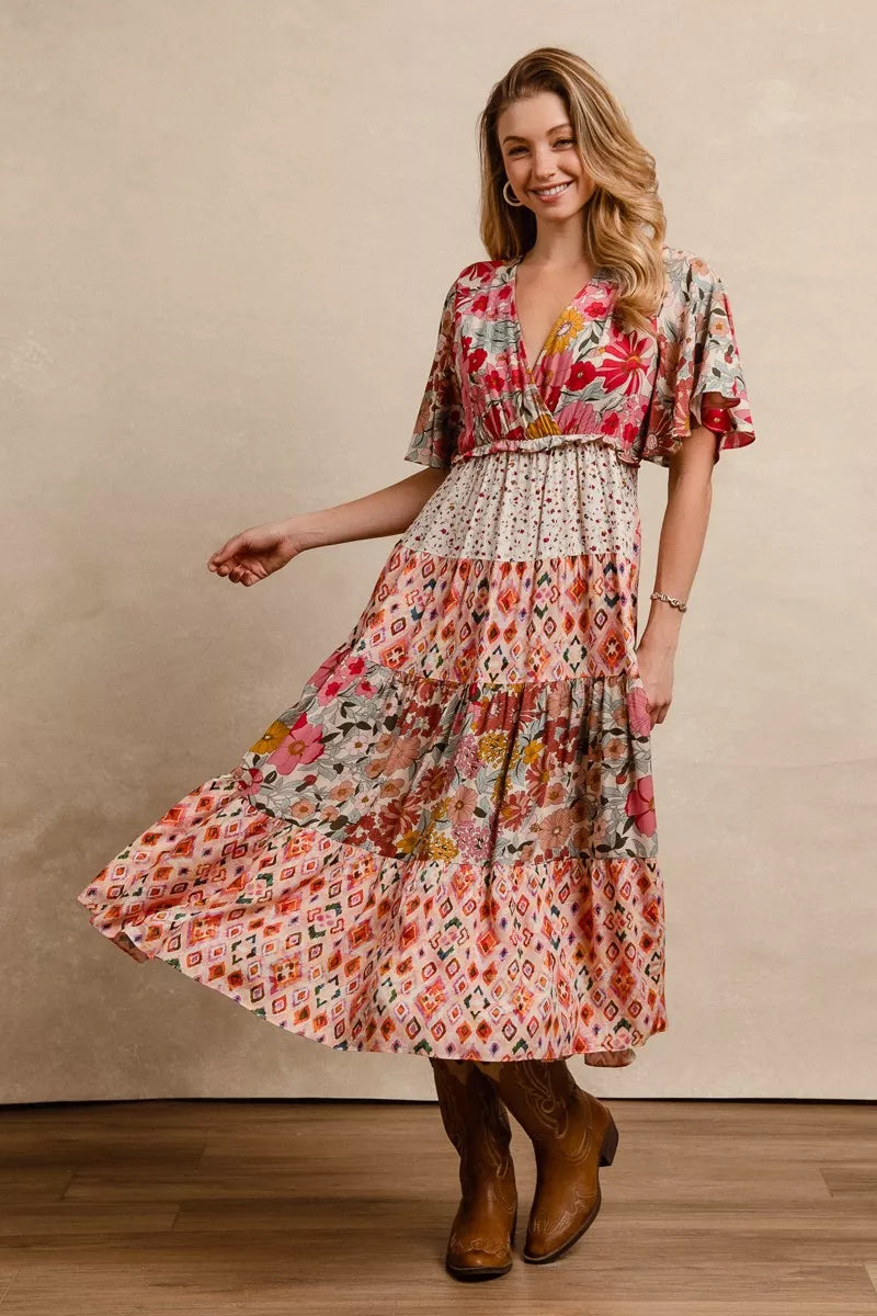 Bibi Floral Print Mix and Match Midi Dress view 9 (dress) - bibi floral dress are you am i, bibi denim  - shop at us.meeeshop