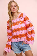 bibi flower crochet Bibi Flower Crochet Knit Top PINK/RED (top) - shop at us.meeeshop