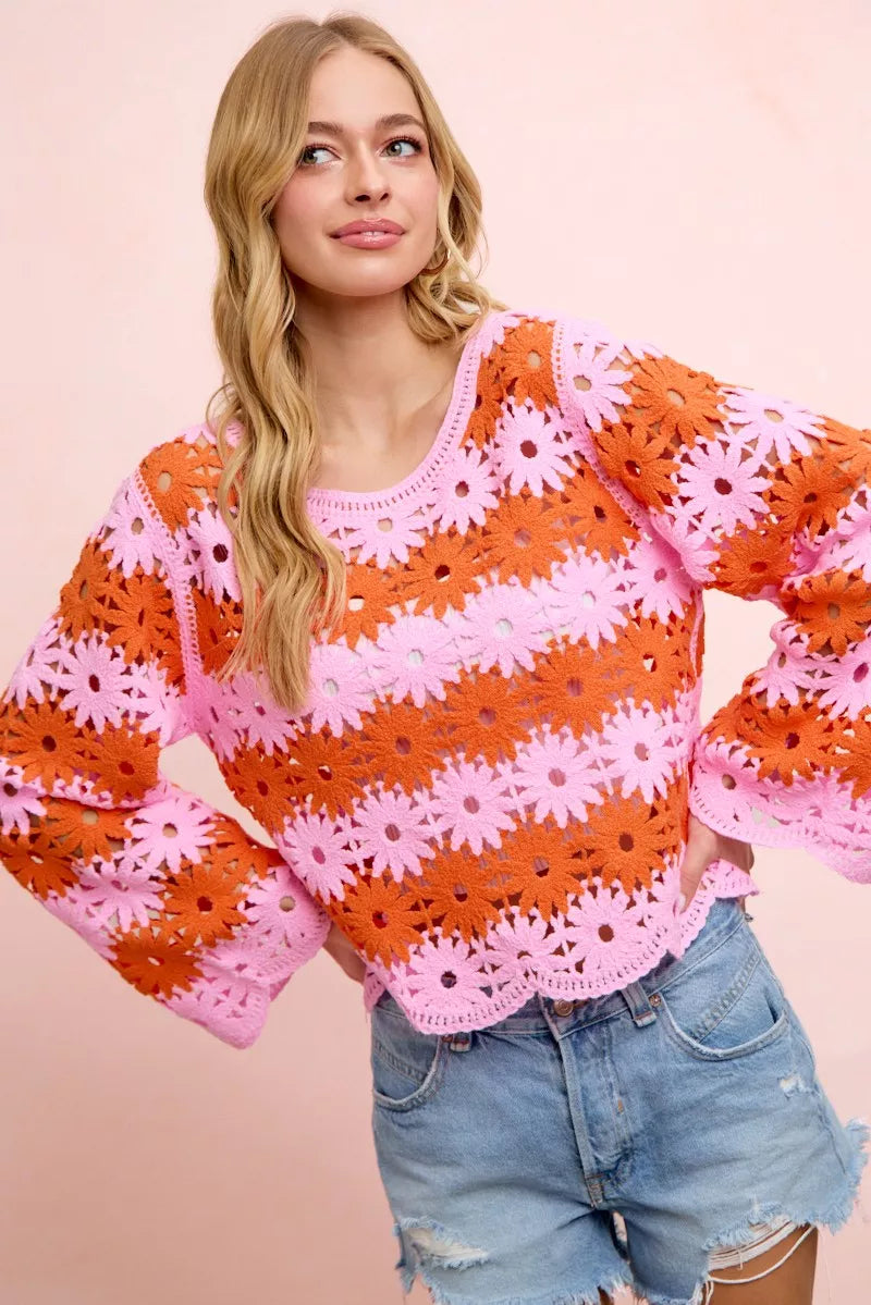 bibi flower crochet Bibi Flower Crochet Knit Top view 10 (top) - shop at us.meeeshop