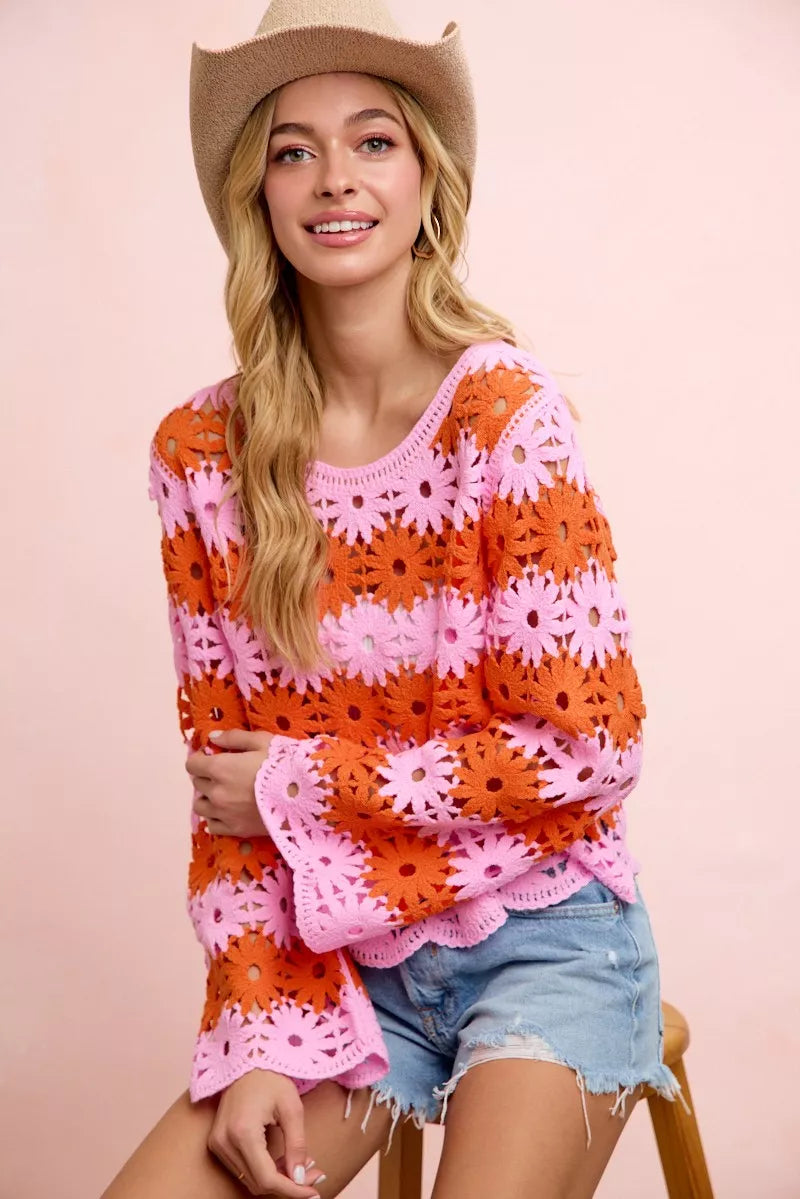 bibi flower crochet Bibi Flower Crochet Knit Top view 11 (top) - shop at us.meeeshop