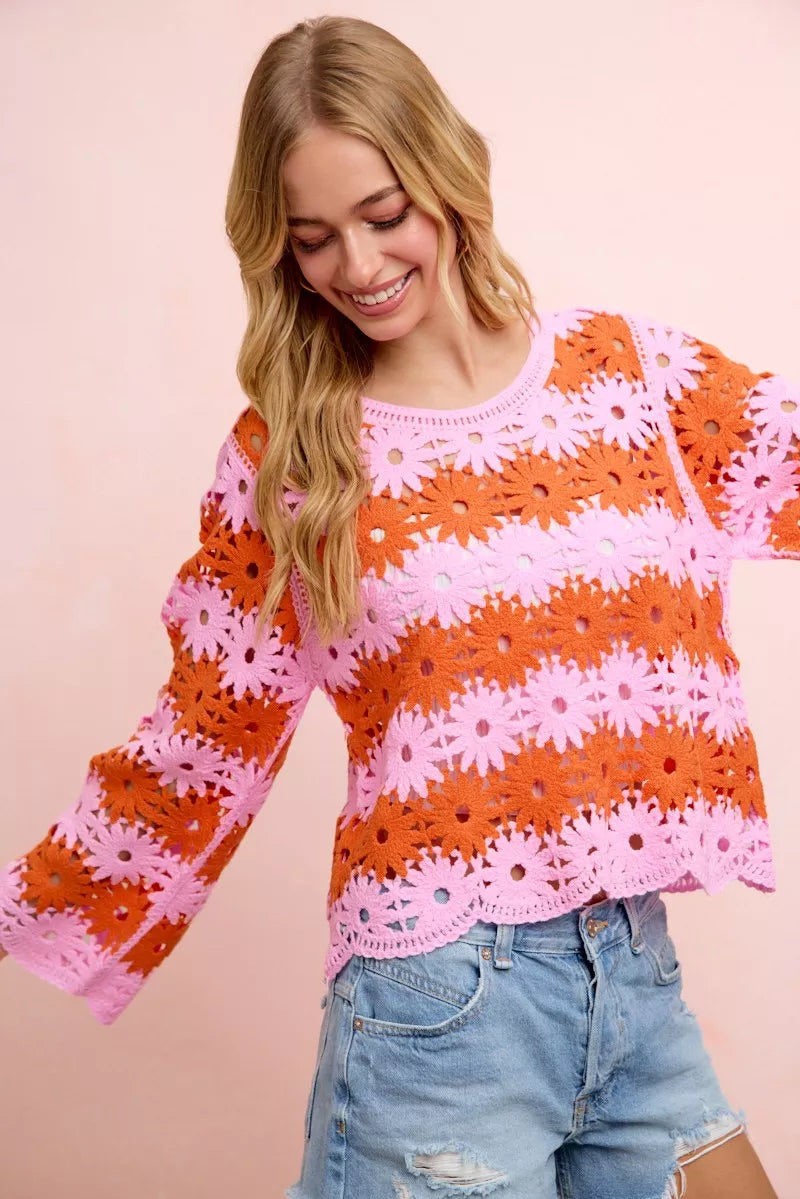 bibi flower crochet Bibi Flower Crochet Knit Top view 13 (top) - shop at us.meeeshop