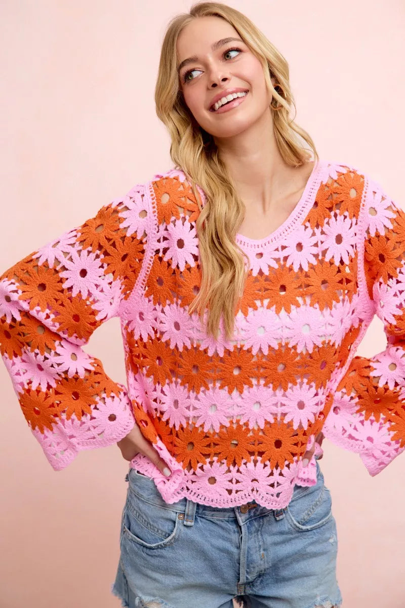 bibi flower crochet Bibi Flower Crochet Knit Top view 4 (top) - shop at us.meeeshop