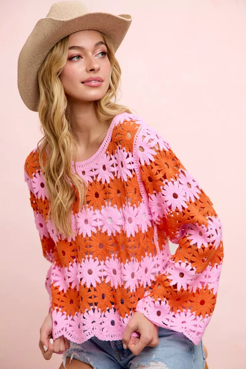 bibi flower crochet Bibi Flower Crochet Knit Top view 7 (top) - shop at us.meeeshop