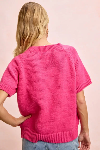 bibi flower embroidered Bibi Flower Embroidered Short Sleeves Knit Top view 6 (top) - shop at us.meeeshop