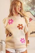Bibi Flower Printed Ruffled Sleeves Top OATMEAL (top) - bibi floral top, bibi floral blouse, bibi tops - shop at us.meeeshop