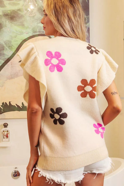 bibi flower printed Bibi Flower Printed Ruffled Sleeves Top view 3 (top) - shop at us.meeeshop
