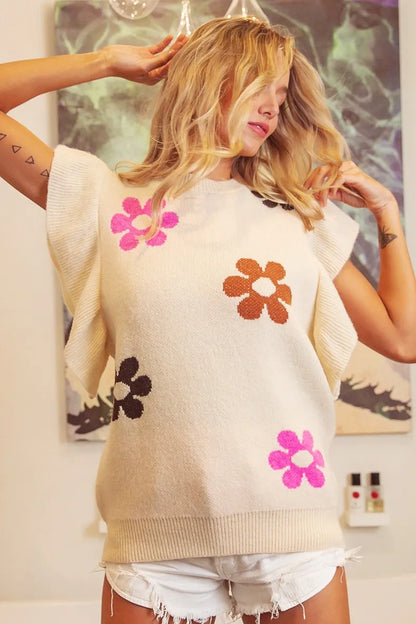 bibi flower printed Bibi Flower Printed Ruffled Sleeves Top view 8 (top) - shop at us.meeeshop