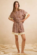 Bibi Leopard and Eyelet Lace Ruffled Top and Shorts Set LEOPARD (top) - bibi leopard shirt, bibi leopar - shop at us.meeeshop