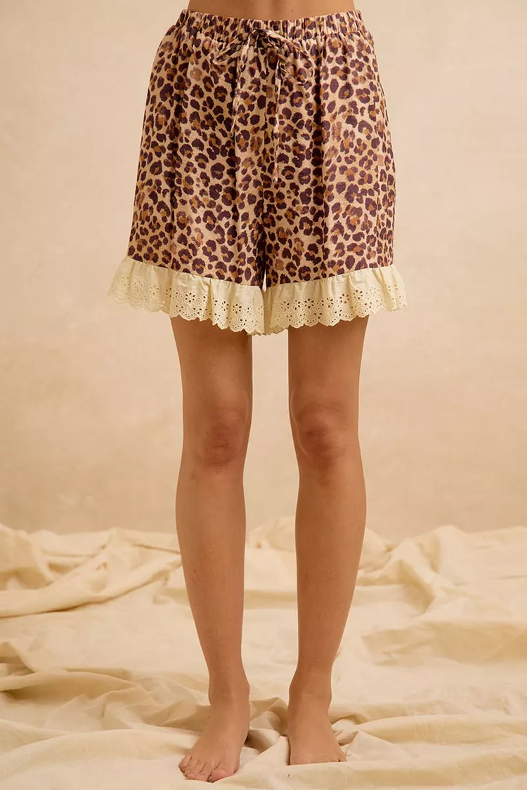 Bibi Leopard and Eyelet Lace Ruffled Top and Shorts Set view 5 (top) - bibi leopard shirt, bibi leopard - shop at us.meeeshop