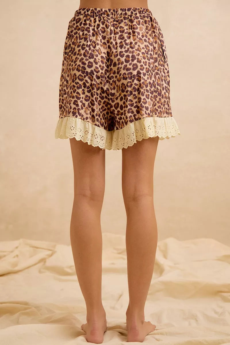 Bibi Leopard and Eyelet Lace Ruffled Top and Shorts Set view 6 (top) - bibi leopard shirt, bibi leopard - shop at us.meeeshop
