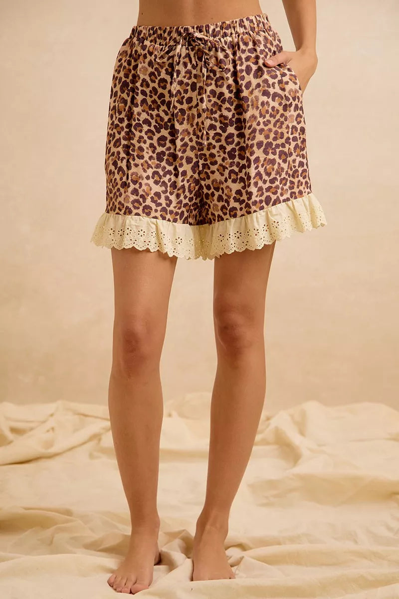 Bibi Leopard and Eyelet Lace Ruffled Top and Shorts Set view 8 (top) - bibi leopard shirt, bibi leopard - shop at us.meeeshop