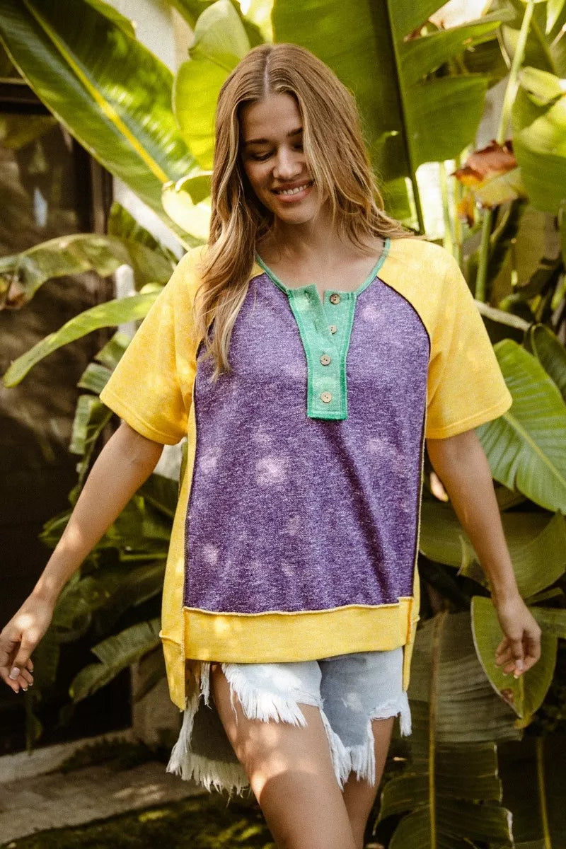 Bibi Mardi Gras Color Block Buttoned Uneven Hem Top view 6 (top) - bibi mardi gras top, bibi mardi gras - shop at us.meeeshop