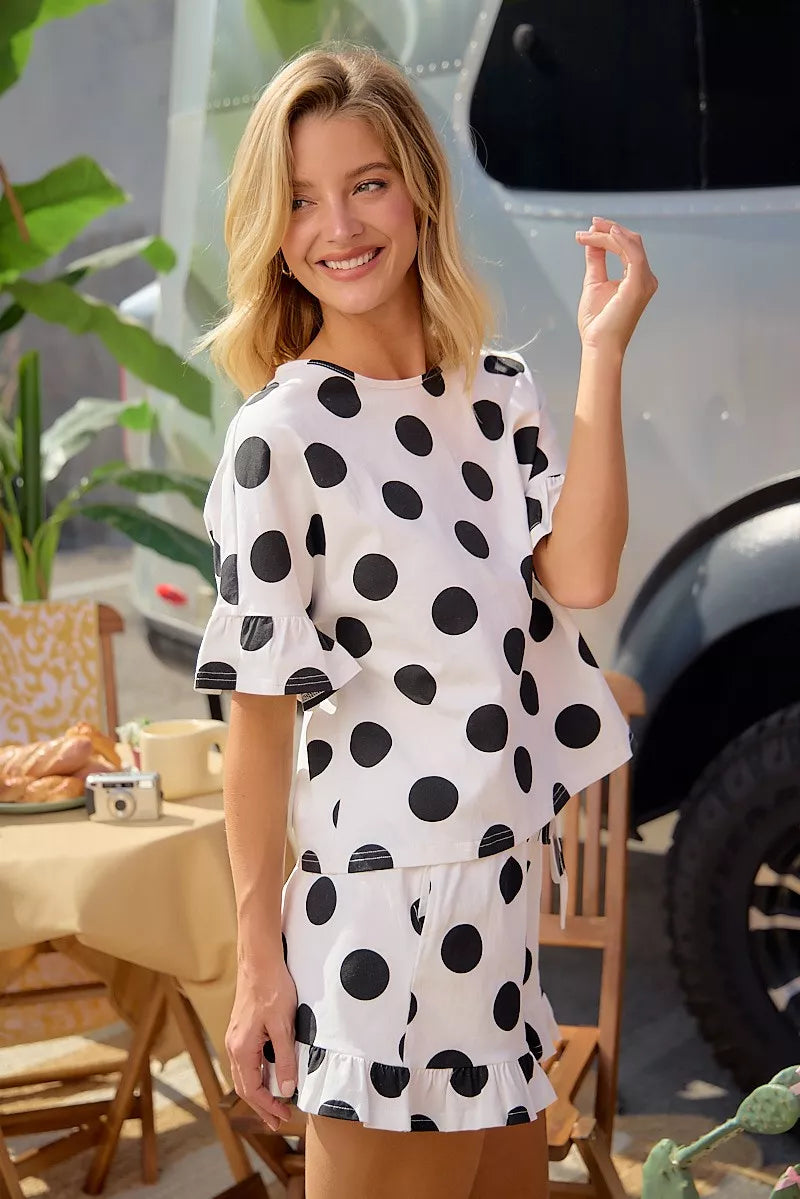 Bibi Polka Dots Printed Ruffled Detail Top and Shorts Set view 11 (top) - polka bibi, polka topic, polk - shop at us.meeeshop