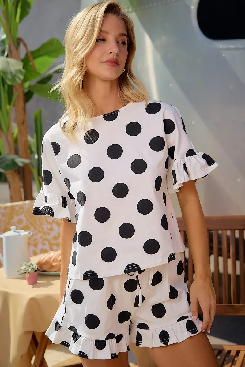 Bibi Polka Dots Printed Ruffled Detail Top and Shorts Set view 6 (top) - polka bibi, polka topic, polka - shop at us.meeeshop