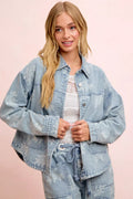 Bibi Printed Washed Denim Jacket with Pocket DENIM (layer) - pocket jacket, denim pocket jacket - shop at us.meeeshop