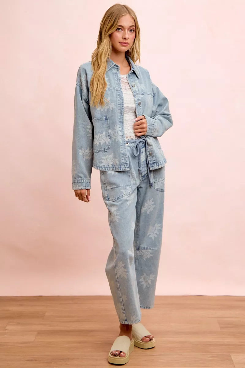 Bibi Printed Washed Denim Jacket with Pocket view 13 (layer) - pocket jacket, denim pocket jacket - shop at us.meeeshop