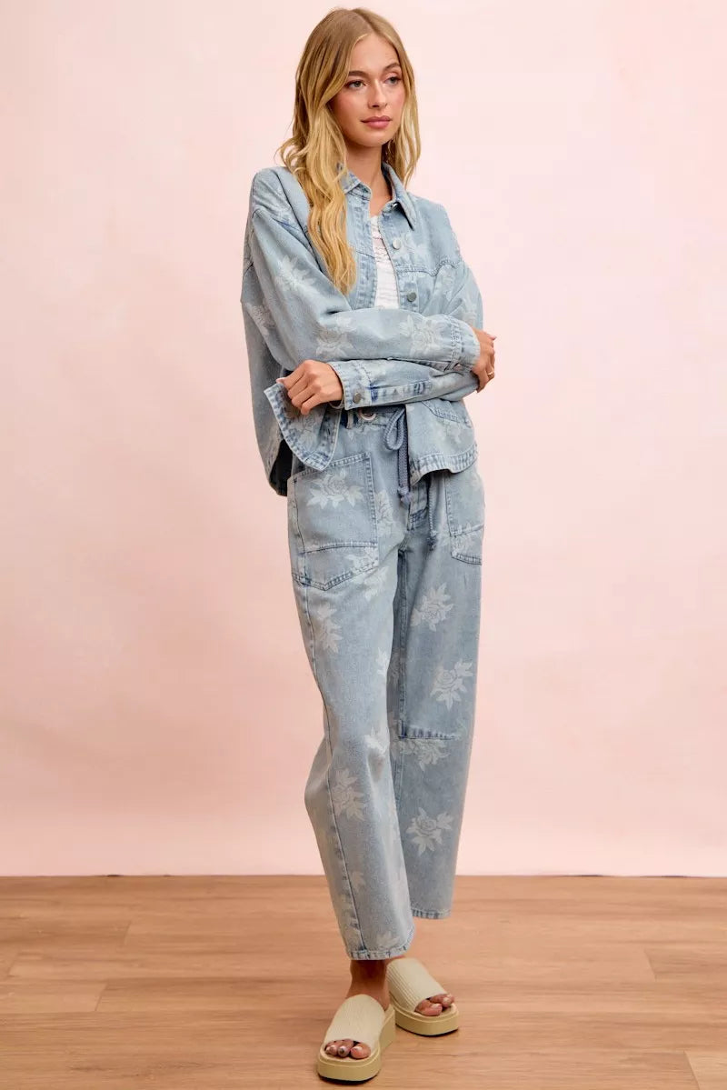 Bibi Printed Washed Denim Jacket with Pocket view 15 (layer) - pocket jacket, denim pocket jacket - shop at us.meeeshop
