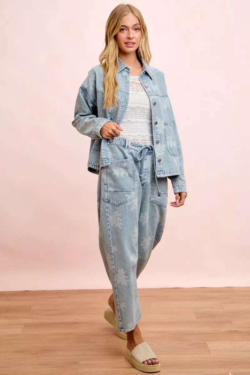 Bibi Printed Washed Denim Jacket with Pocket view 16 (layer) - pocket jacket, denim pocket jacket - shop at us.meeeshop