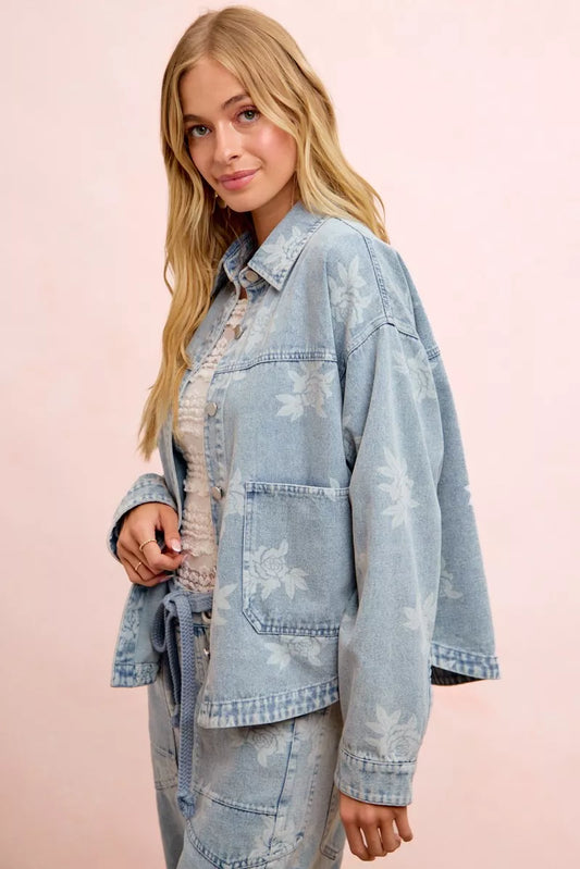 bibi printed washed Bibi Printed Washed Denim Jacket with Pocket view 2 (layer) - shop at us.meeeshop