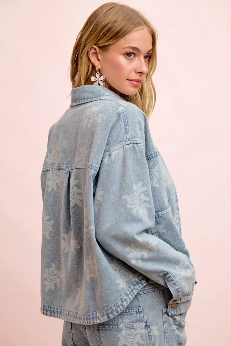 Bibi Printed Washed Denim Jacket with Pocket DENIM view 3 (layer) - pocket jacket, denim pocket jacket - shop at us.meeeshop
