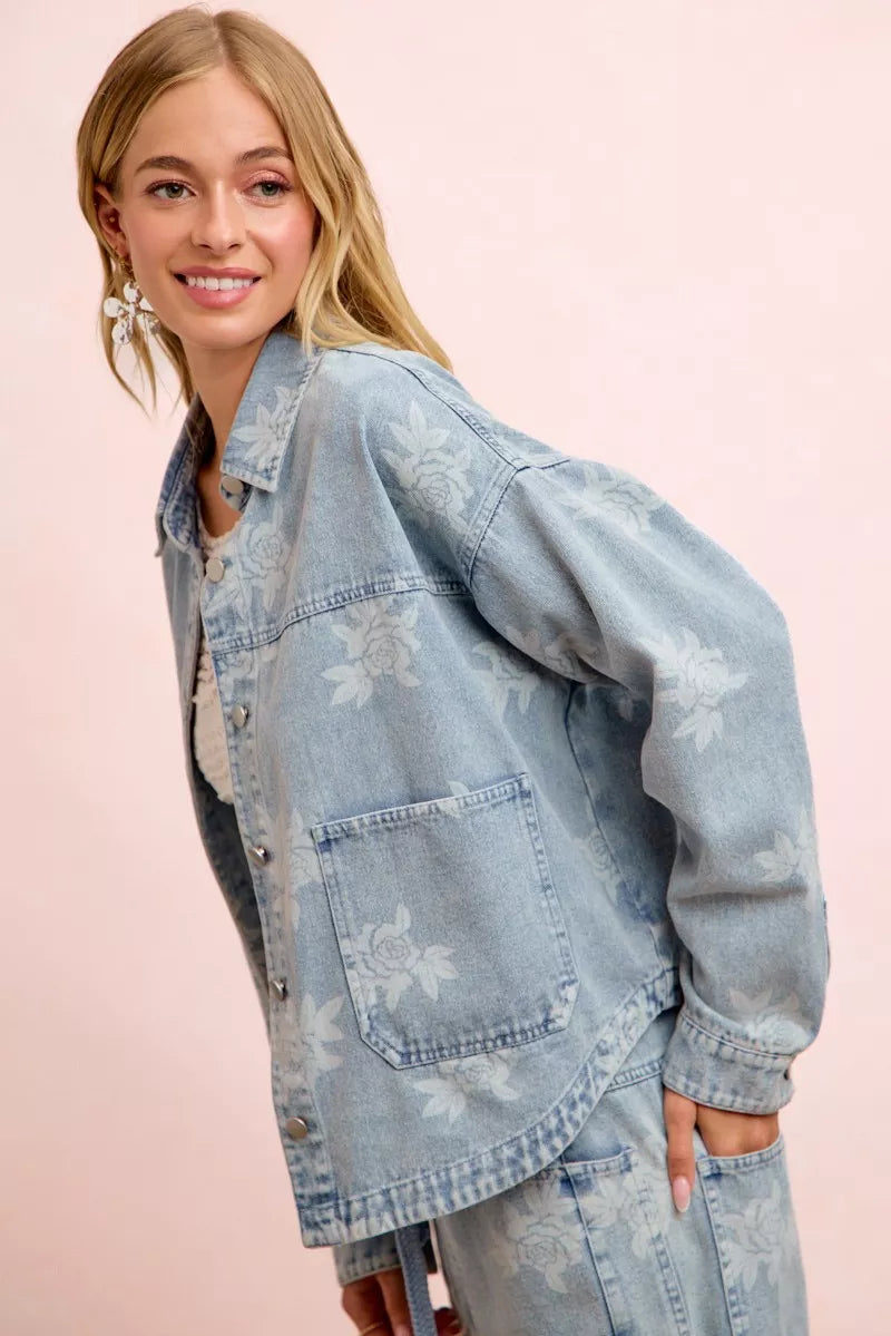 Bibi Printed Washed Denim Jacket with Pocket view 6 (layer) - pocket jacket, denim pocket jacket - shop at us.meeeshop