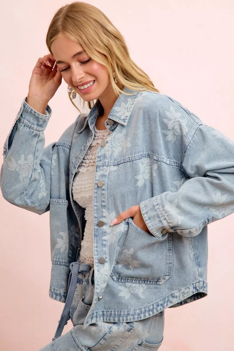 Bibi Printed Washed Denim Jacket with Pocket view 7 (layer) - pocket jacket, denim pocket jacket - shop at us.meeeshop