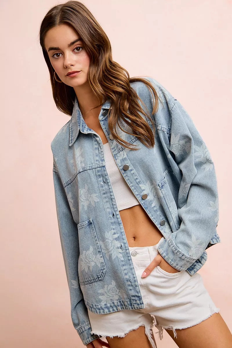 Bibi Printed Washed Denim Jacket with Pocket view 9 (layer) - pocket jacket, denim pocket jacket - shop at us.meeeshop