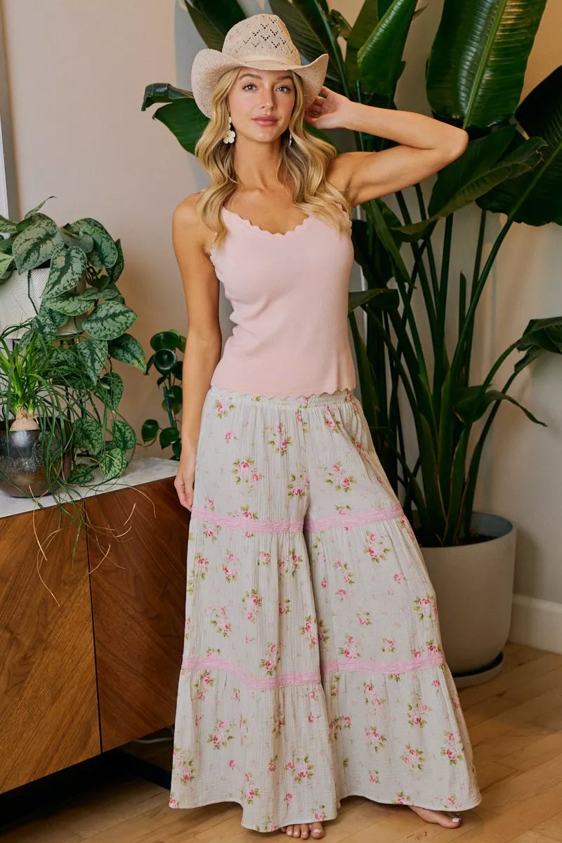 Bibi Rose Printed Gauze Trim Detail Smocked Maxi Pants view 10 (dress) - bibi pants, bibi rose, bibi pi - shop at us.meeeshop
